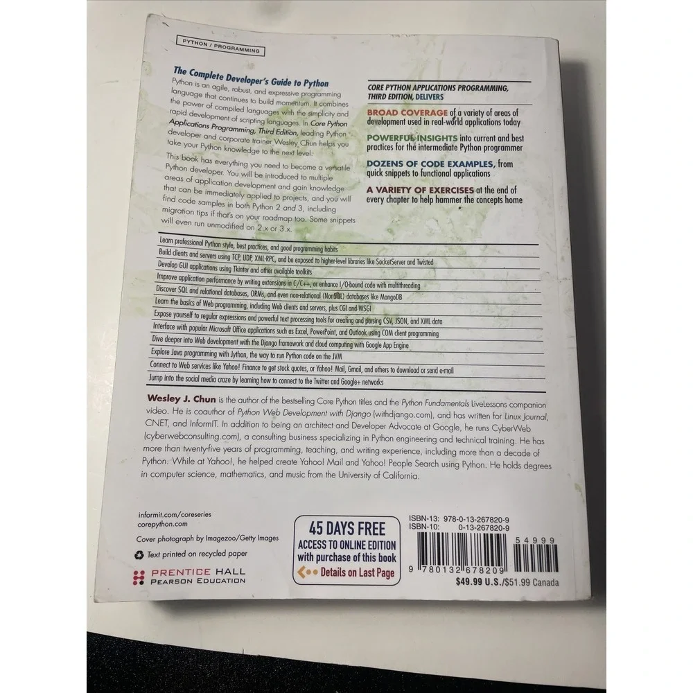 Core Python Applications Programming Paperback Wesley Chun Used Very Good